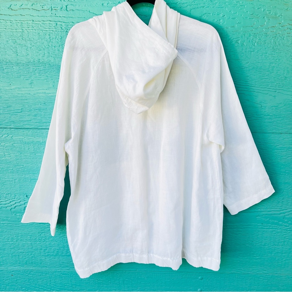 Eileen Fisher White Hooded Button-Front Jacket - Picture 2 of 5